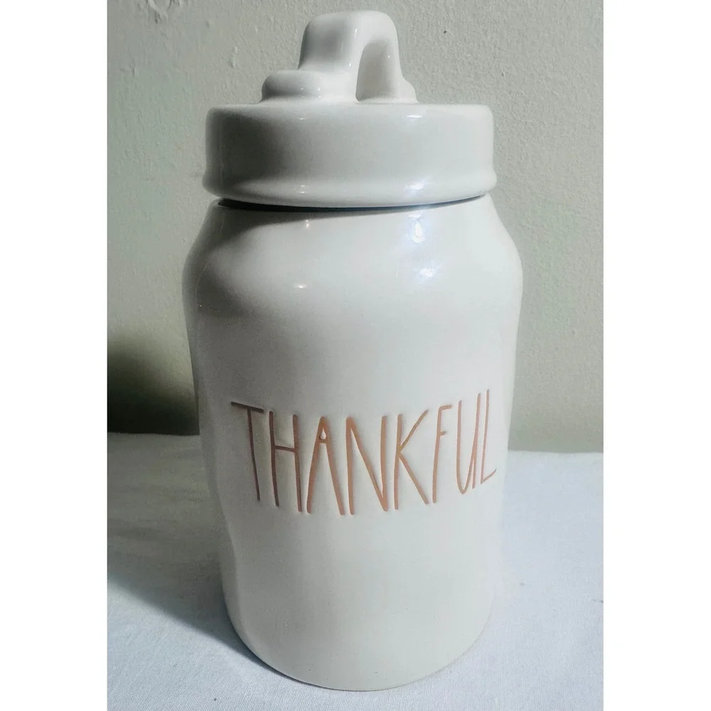 Rae Dunn THANKFUL Ceramic Canister Lid Fall Thanksgiving Farmhouse Kitchen Decor